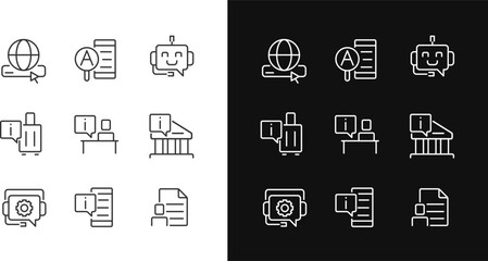Technical support pixel perfect linear icons set for dark, light mode. Answers on customer questions. Thin line symbols for night, day theme. Isolated illustrations. Editable stroke