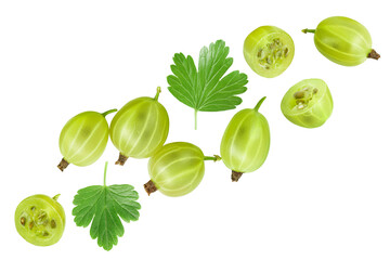 Green gooseberry isolated on white background with  full depth of field. Top view with copy space for your text. Flat lay
