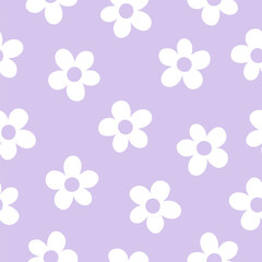 Purple seamless pattern with white daisy flowers