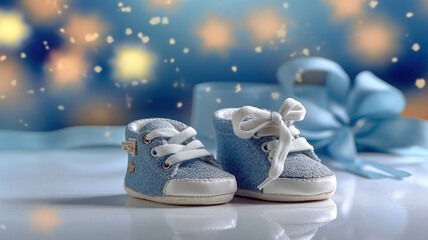 closeup of baby shoes, baby shower decoration. Generative Ai