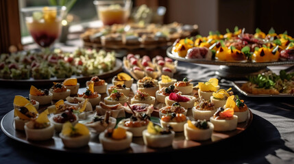 A selection of appetizers and finger foods, beautifully arranged on a platter