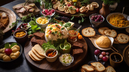 A selection of appetizers and finger foods, beautifully arranged on a platter