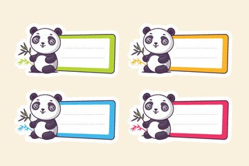 School labels with cute kawaii panda bear vector stickers. © Zoran Milic