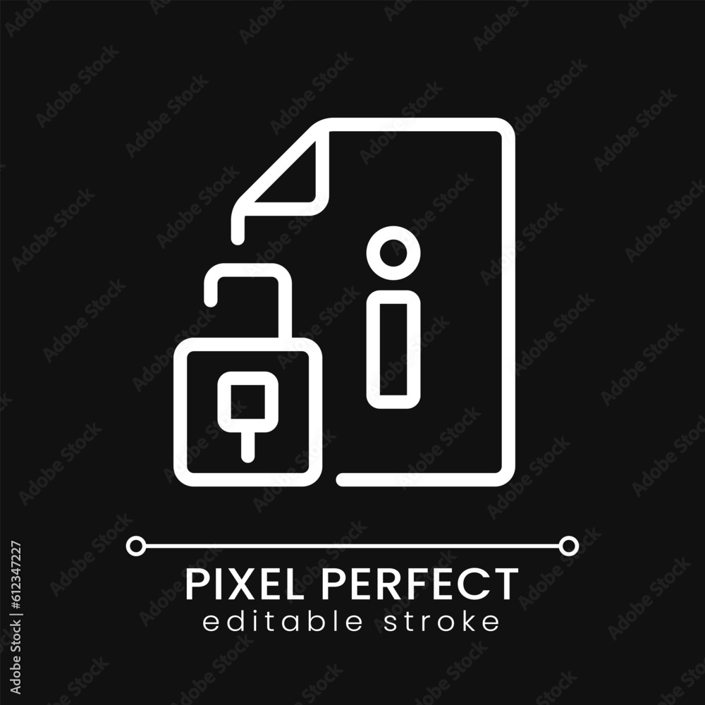 Poster access to information pixel perfect white linear icon for dark theme. open database files. sources f