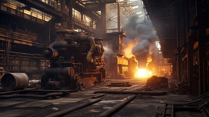 Iron and Steel Factory or Pipe Mill. Generative Ai
