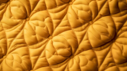 Yellow Quilted fabric background top view, generative AI.