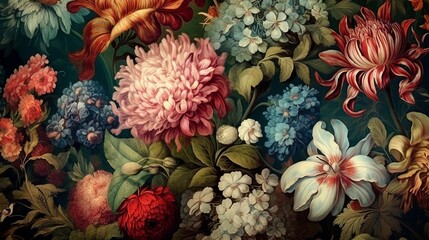 Obraz na płótnie Canvas A beautiful fantasy vintage wallpaper botanical flower. Generative ai.