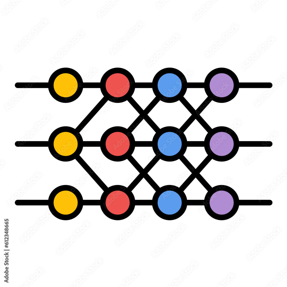 Poster Neural Network Line Color Icon