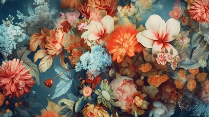 A beautiful fantasy vintage wallpaper botanical flower. Generative ai.