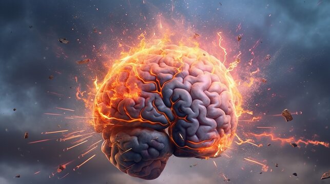 A illustration with human brain exploding. Generative ai.