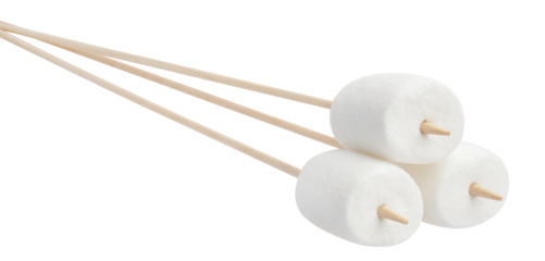 Delicious marshmallows on wooden sticks, cut out