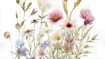 Obraz premium Delicate flowers against white background, place for text.