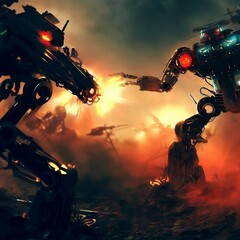 robot war. Made by AI bing image creator.