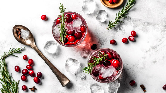 Top view of a cranberry cocktails, generative AI.