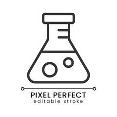 Conical flask pixel perfect linear icon. Scientific experiment. Medical test. Laboratory glassware. Thin line illustration. Contour symbol. Vector outline drawing. Editable stroke. Poppins font used