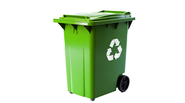 Green Garbage Container with Recycling Symbol, Transparent Background PNG - Generative A