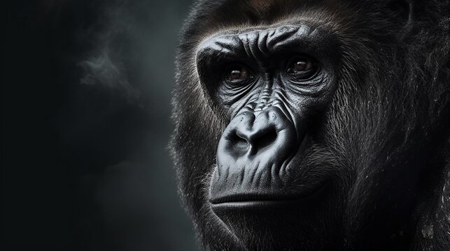 A realistic photo with gorilla close up. Generative ai.