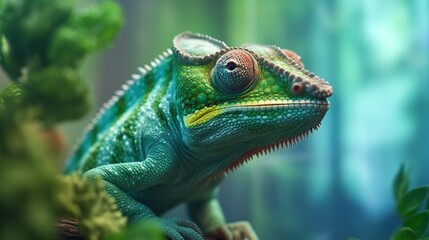 Obraz premium A realistic photo with a chameleon close up. Generative ai.