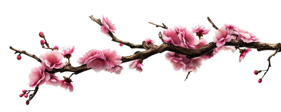 A cherry blossom Sakura tree branch isolated on transparent background - Generative AI