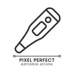 Electronic thermometer pixel perfect linear icon. Temperature measurement tool. Clinical equipment. Thin line illustration. Contour symbol. Vector outline drawing. Editable stroke. Poppins font used