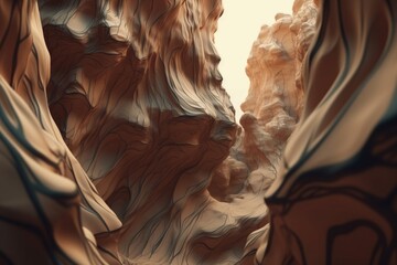 A surreal illustration of a distorted or manipulated natural formation, such as a cave or cliff face, Generative AI