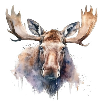Aquarell-Handzeichnung eines Elchs: Majest&auml;tisches Tiermotiv in zarten Wasserfarben
