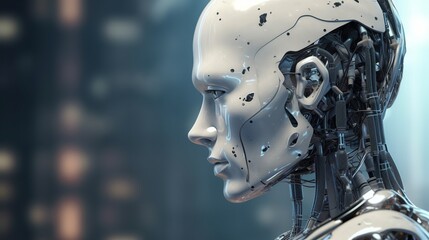 Fototapeta premium A robot man face representing ai. Generative ai.