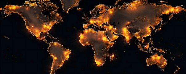 Earth map background showing places on fire Generative AI