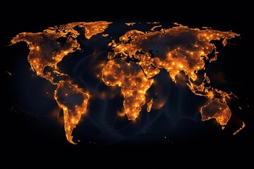 Earth map background showing places on fire Generative AI