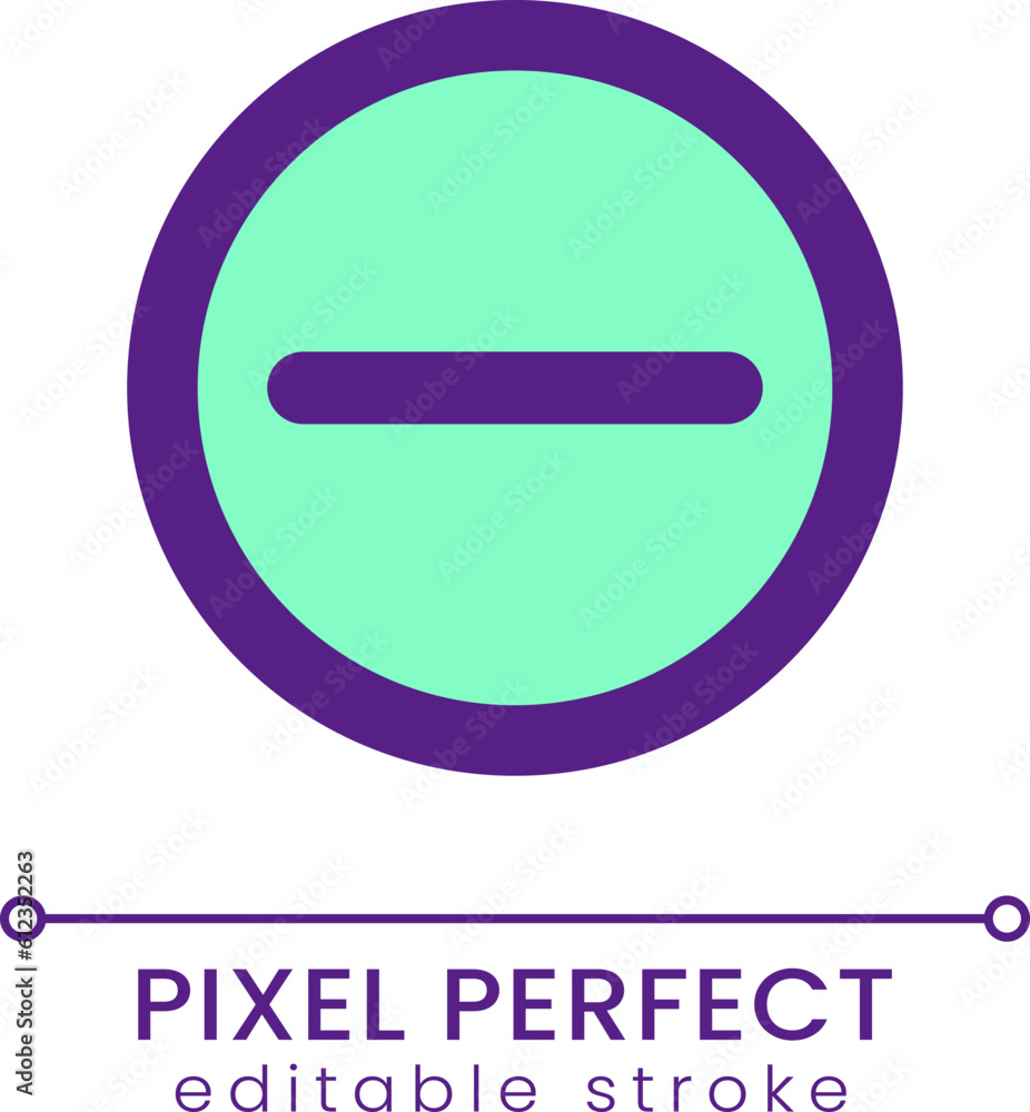 Poster Subtraction button pixel perfect RGB color ui icon. Minus in circle. Simple filled line element. GUI, UX design for mobile app. Vector isolated pictogram. Editable stroke. Poppins font used