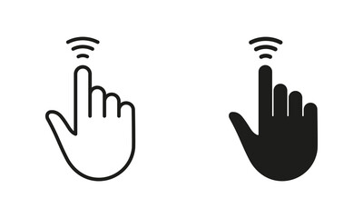 Cursor Hand, Computer Mouse Swipe Up Line and Silhouette Black Icon Set. Pointer Finger Pictogram. Press, Tap, Touch, Click, Point Gesture Sign Collection. Isolated Vector Illustration