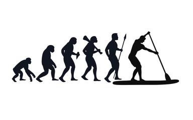 Evolution from primate to Man on sup board