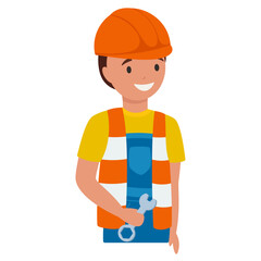 Character of a builder or engineer profession , worker in a special work uniform, cartoon character, vector 