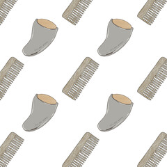 Spa Seamless Pattern with Bodycare cosmetic on isolated background. Hand drawn clipart illustration of skincare products. Colorful backdrop with mortar and flacons for banner or wrapping paper.