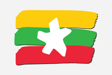 Myanmar Flag with colored hand drawn lines in Vector Format