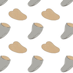 Spa Seamless Pattern with Bodycare cosmetic on isolated background. Hand drawn clipart illustration of skincare products. Colorful backdrop with mortar and flacons for banner or wrapping paper.