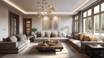 Interior design of living room in luxury home. Generative ai.