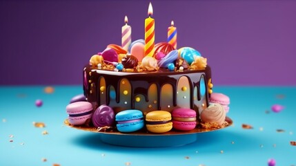 A realistic photo with birthday colorful cake. Generative ai.