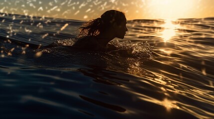 Sport woman surf at the sunset Generative AI