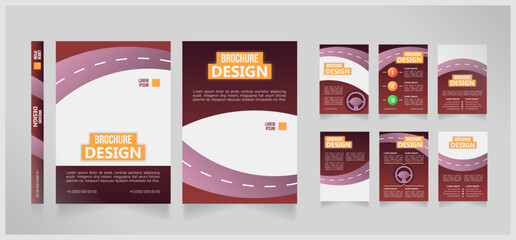Drivers education course blank brochure design. Template set with copy space for text. Premade corporate reports collection. 8 paper pages. Roboto Light, Bebas Neue, Ebrima Bold fonts used