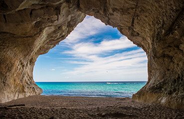 View from inside Cala Luna (meaning Moon Bay) in Sardinia