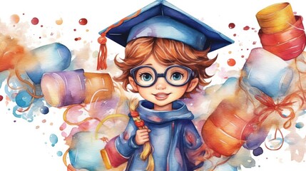 A graduation cute girl illustration. Generative ai.