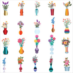 Fototapeta na wymiar Set of colorful flowerpots for house. Flat style indoor pots for plants and flowers. Vector illustration isolated. Collection of modern flower pots and vases.