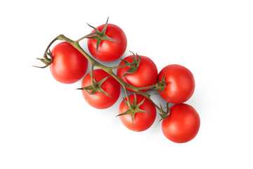 A bunch of ripe juicy red tomatoes on the vine isolated against a transparent background - Powered by Adobe
