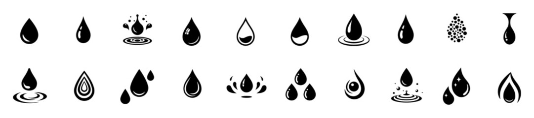Water drop icon set. Flat droplet logo shapes collection