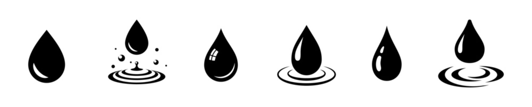 Water drop icon set. Flat droplet logo shapes collection