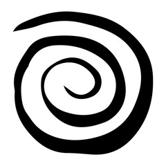 Round swirl symbol, hand painted with ink brush. Png clipart isolated on transparent background