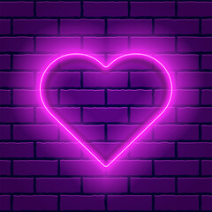 Love Heart Bright Glowing Neon Pink Color on Brick Wall Background Vector Illustration