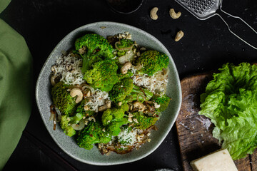 Broccoli and Onion Salad with Cashews and Parmesan