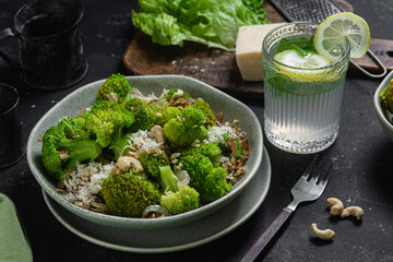 Broccoli and Onion Salad with Cashews and Parmesan